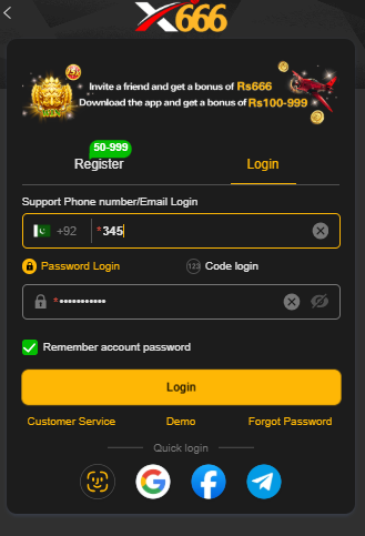77x666 Games Login page showing the account sign in screen